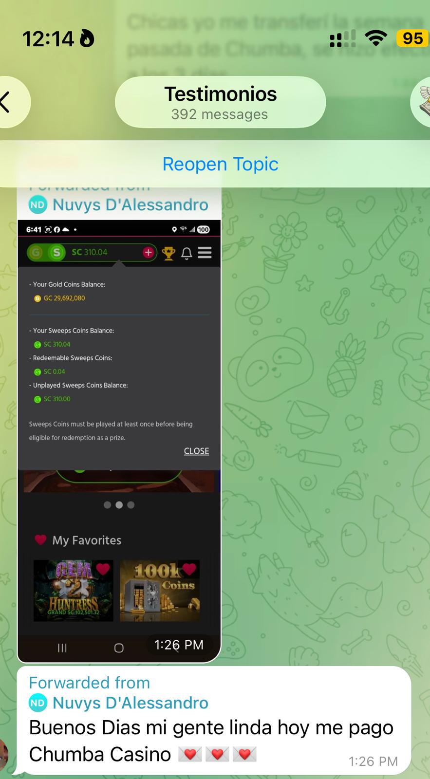 Testimonio de Nuvys D. — saldo redimible SC 310.04 en Chumba