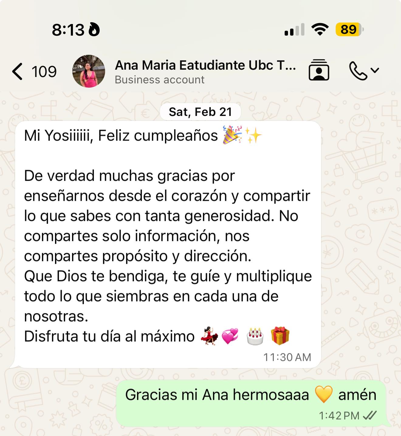 Testimonio de Ana María — agradecimiento por la guía de Yosi