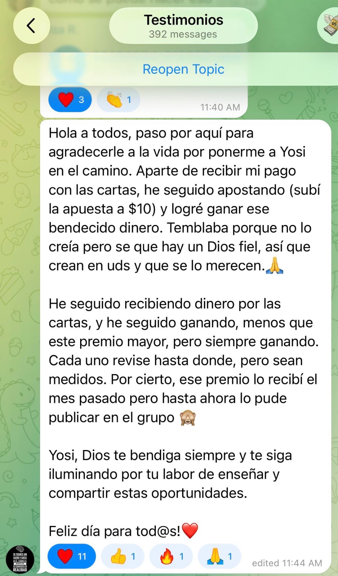 Testimonio de la comunidad de Yosi sobre cobro de cartas y premio mayor